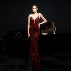 New Sequined Mermaid Evening Backless Formal Dress