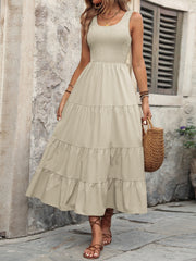 Smocked Scoop Neck Sleeveless Tank Dress - Taboochic
