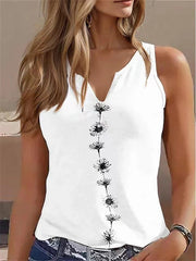 Casual Loose V-neck S Print Sleeveless T-shirt Top