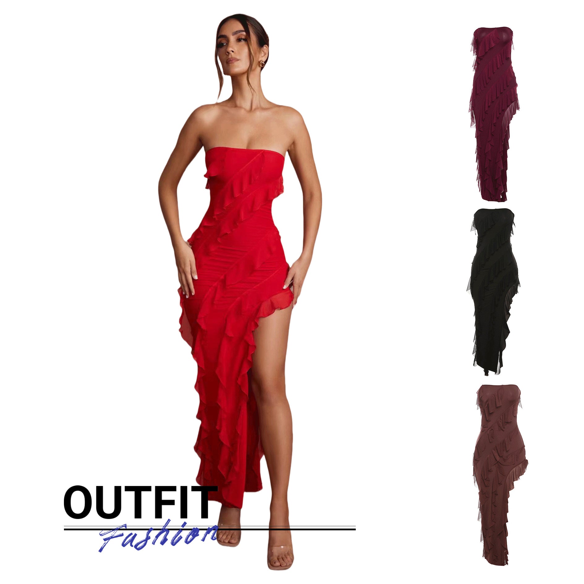 Skinny Women's Fashion Backless Split Tassel Dress