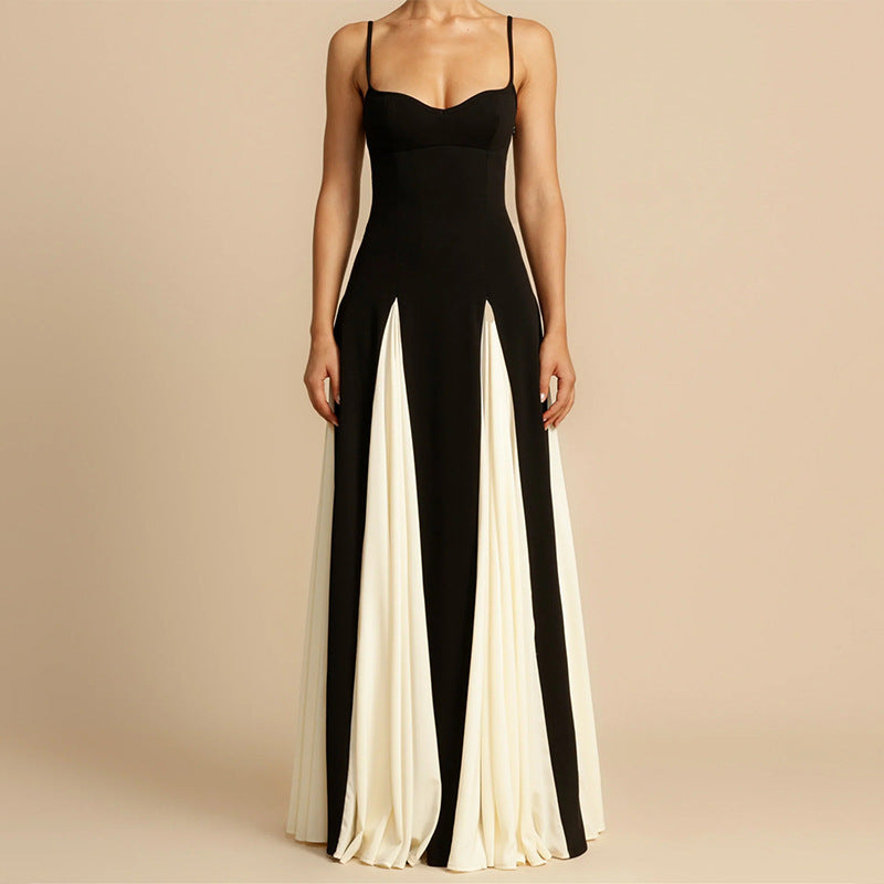 Women's Fashion Color Contrast Sling Strap Dress