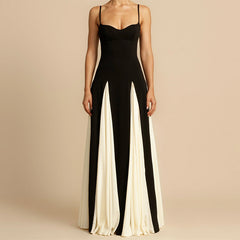 Women's Fashion Color Contrast Sling Strap Dress