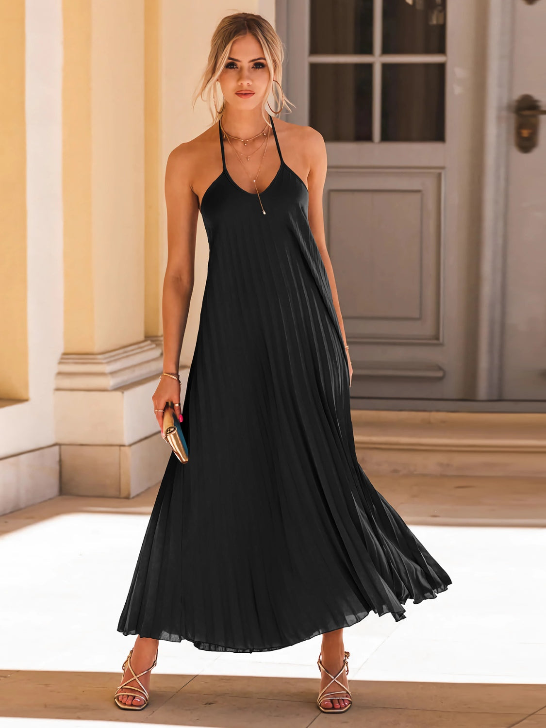 backless halter dress casual nerohusy Women's Backless Halter Cami Maxi Dress Solid Color Low Back House Dress with Back Tie Casual Loose Long Lounge Dress 2026 Beige,XXL