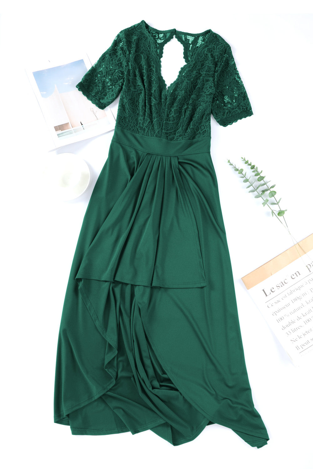 Lace Cutout V-Neck Short Sleeve Dress - Taboochic