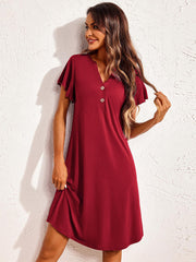 Notched Short Sleeve Lounge Dress