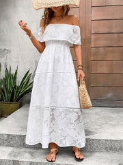 Off-Shoulder Short Sleeve Maxi Dress - Taboochic