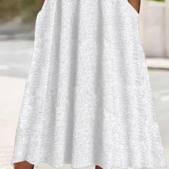 Women's Casual Loose Cross Button Solid Color Long Sleeve Dress