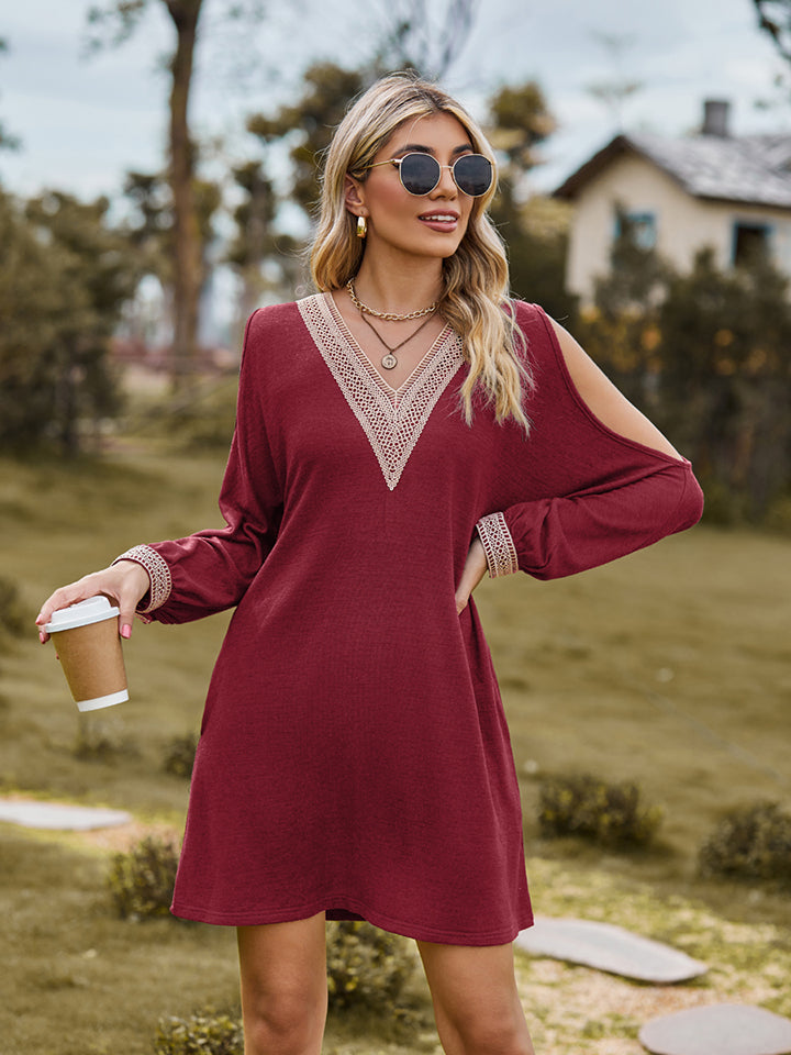 V-Neck Cutout Sleeve Mini Dress - Taboochic