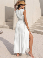 Slit V-Neck Sleeveless Dress - Taboochic