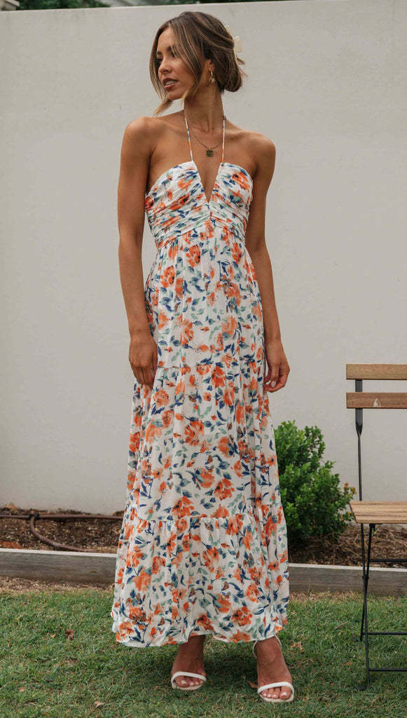 Chiffon V-neck Sleeveless Long Patchwork Strap Dress