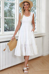 Ruched Scoop Neck Sleeveless Dress - Taboochic