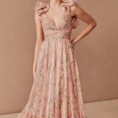 Women's Cut-out Ruffled Sleeveless Waist-controlled Hem Dress