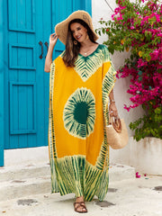 Rayon Printed V-neck Long Skirt Holiday Dress
