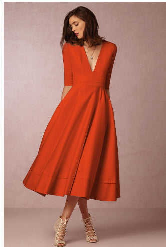 V-neck Dresses - Retro 60s Swing Short Sleeve Maxi Dress