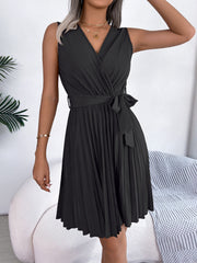 Tied Surplice Sleeveless Pleated Dress - Taboochic