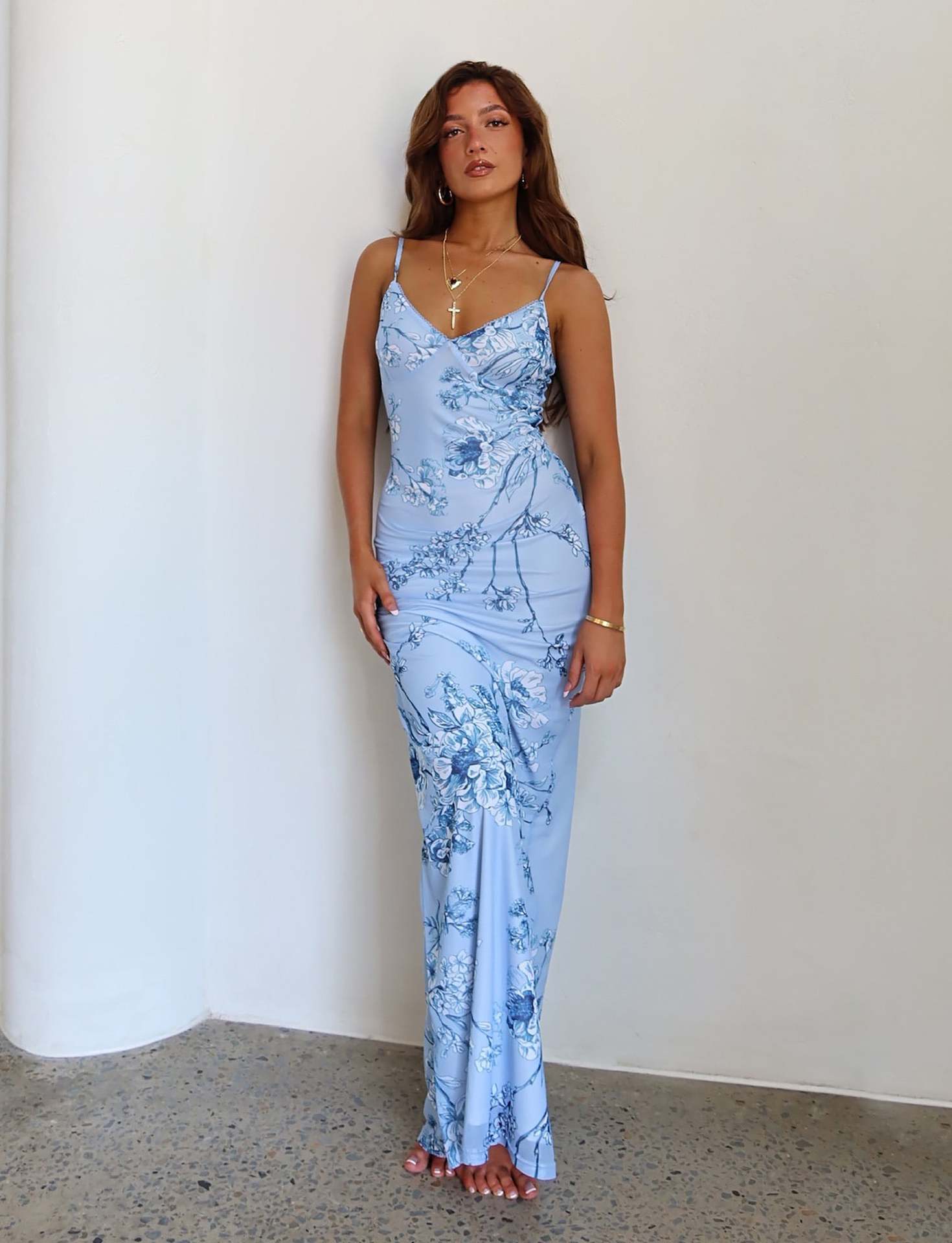 Y2K Slim Flowers Printing Slip Dress