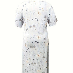 Casual Loose V-neck Printed Short Sleeve Dress