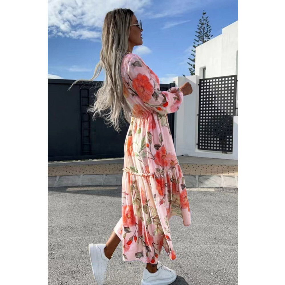 Women's Printing Loose And Stylish Long Sleeves Midi Dress