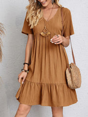Summer V-neck Loose Casual Short-sleeved Corset Mini Dress