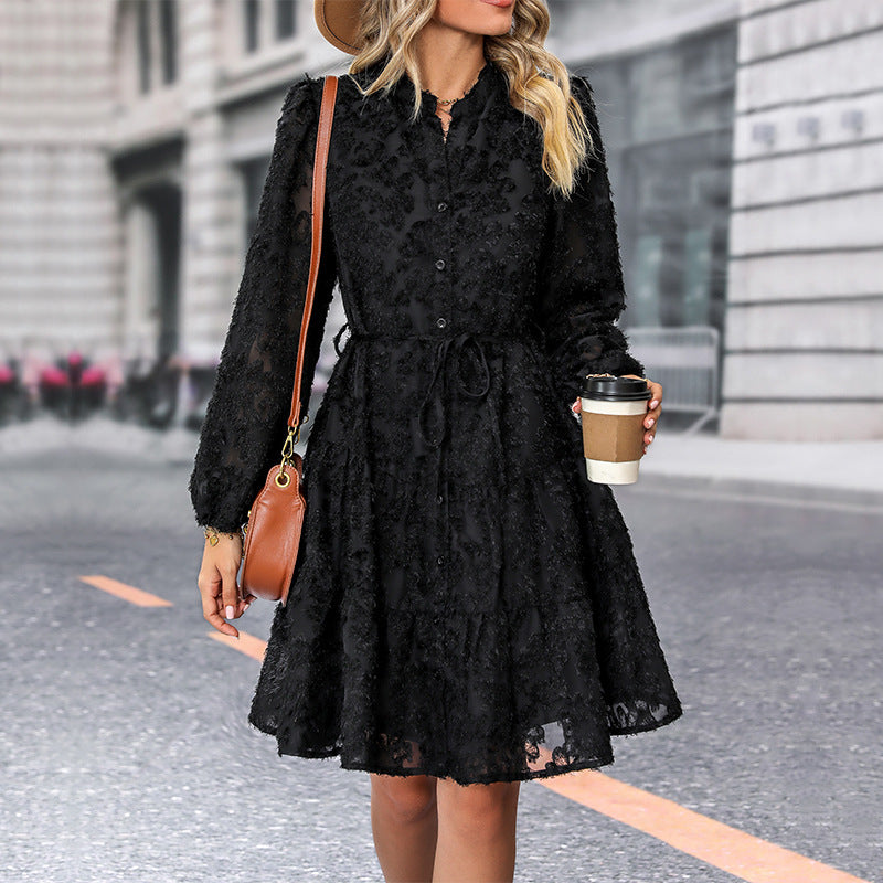 Lace Tied Long Sleeve Midi Dress