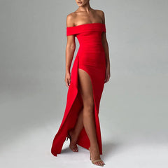 Women's Fashion Temperament Solid Color Slim Sleeveless Split Dress