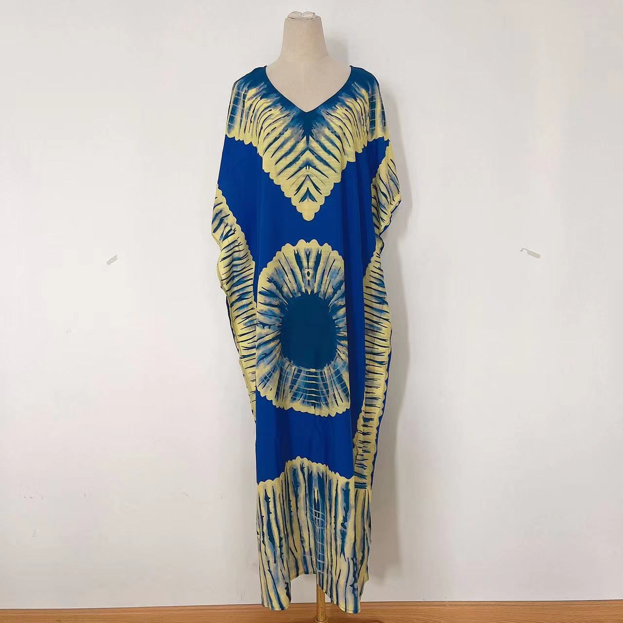 Rayon Printed V-neck Long Skirt Holiday Dress