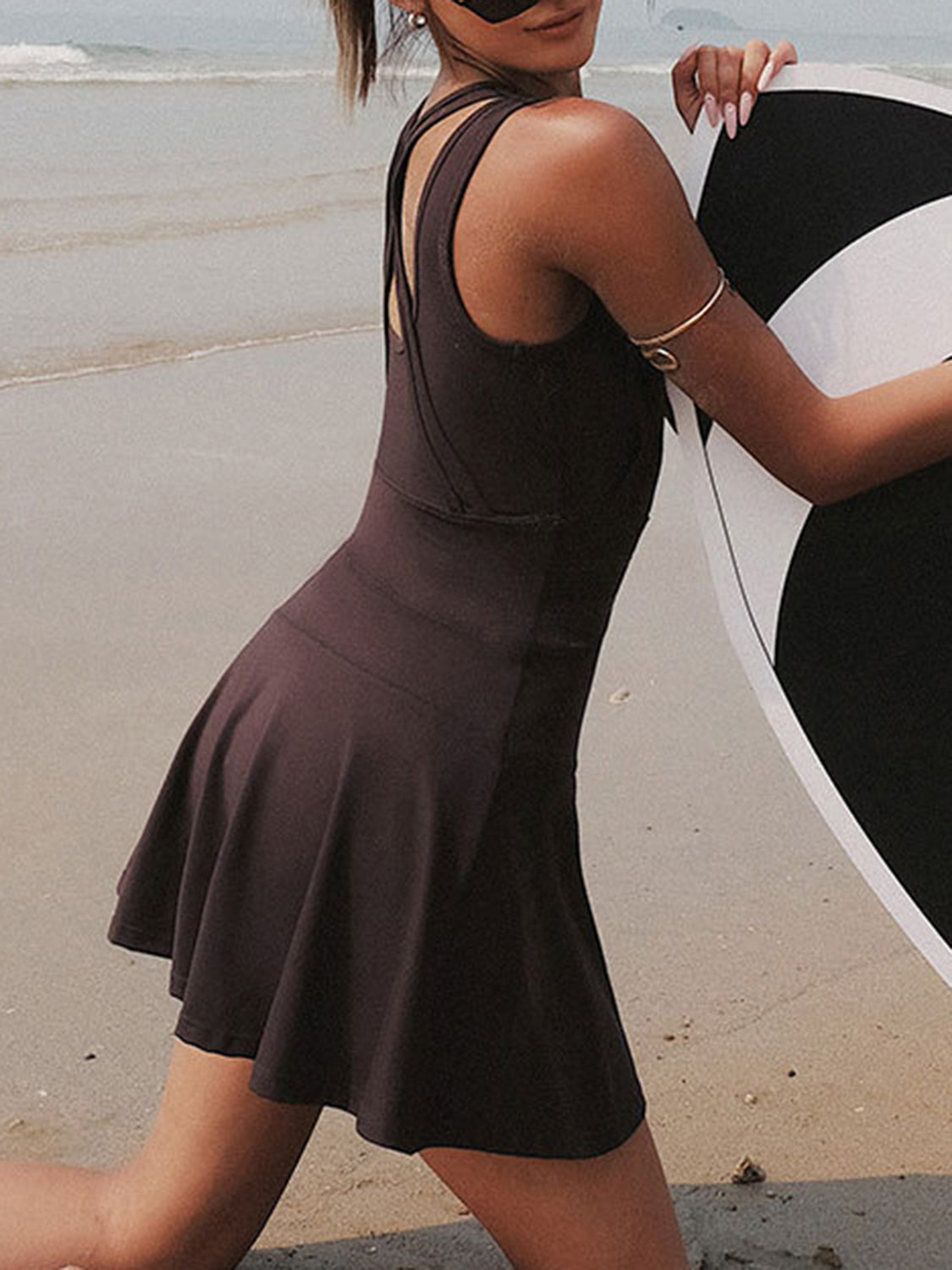 V-Neck Wide Strap Active Dress with Unitard Liner - Taboochic