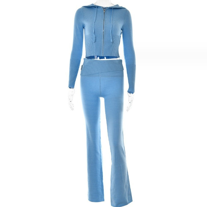 Hoodie Suit Women Leisure Sexy Zip Sweater And High Waist Pajama Set