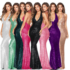 Skirt Summer Women's Deep V Halter Backless Party Dress