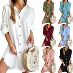 Autumn Leisure Long Sleeve Lapel Button Shirt Dress