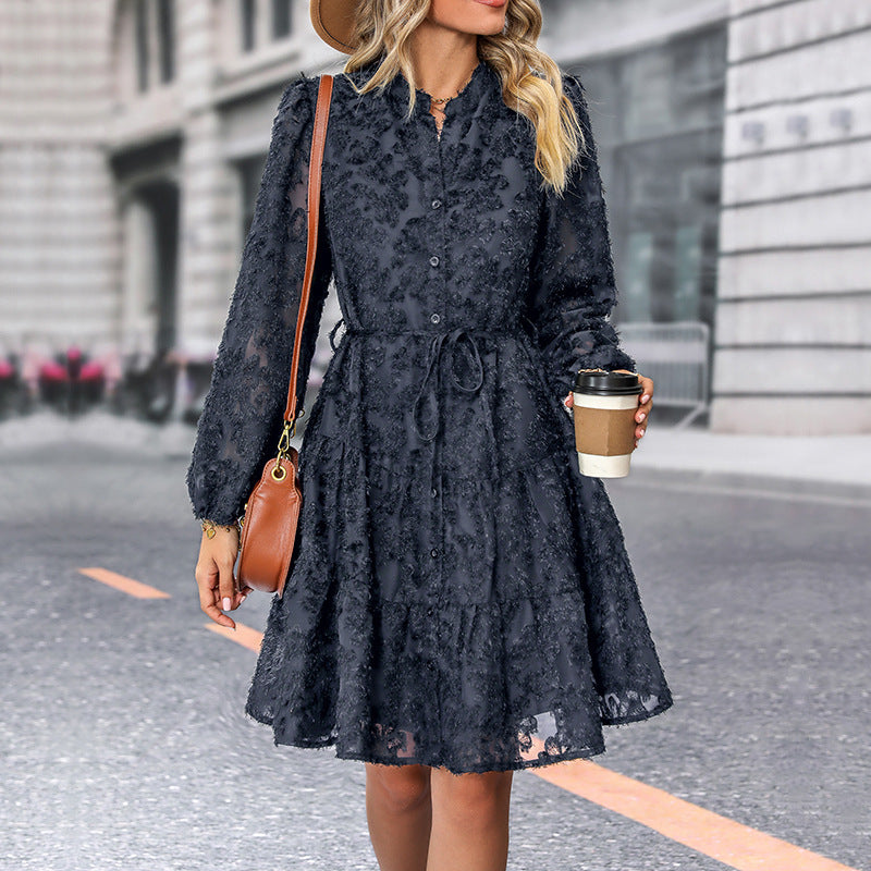 Lace Tied Long Sleeve Midi Dress