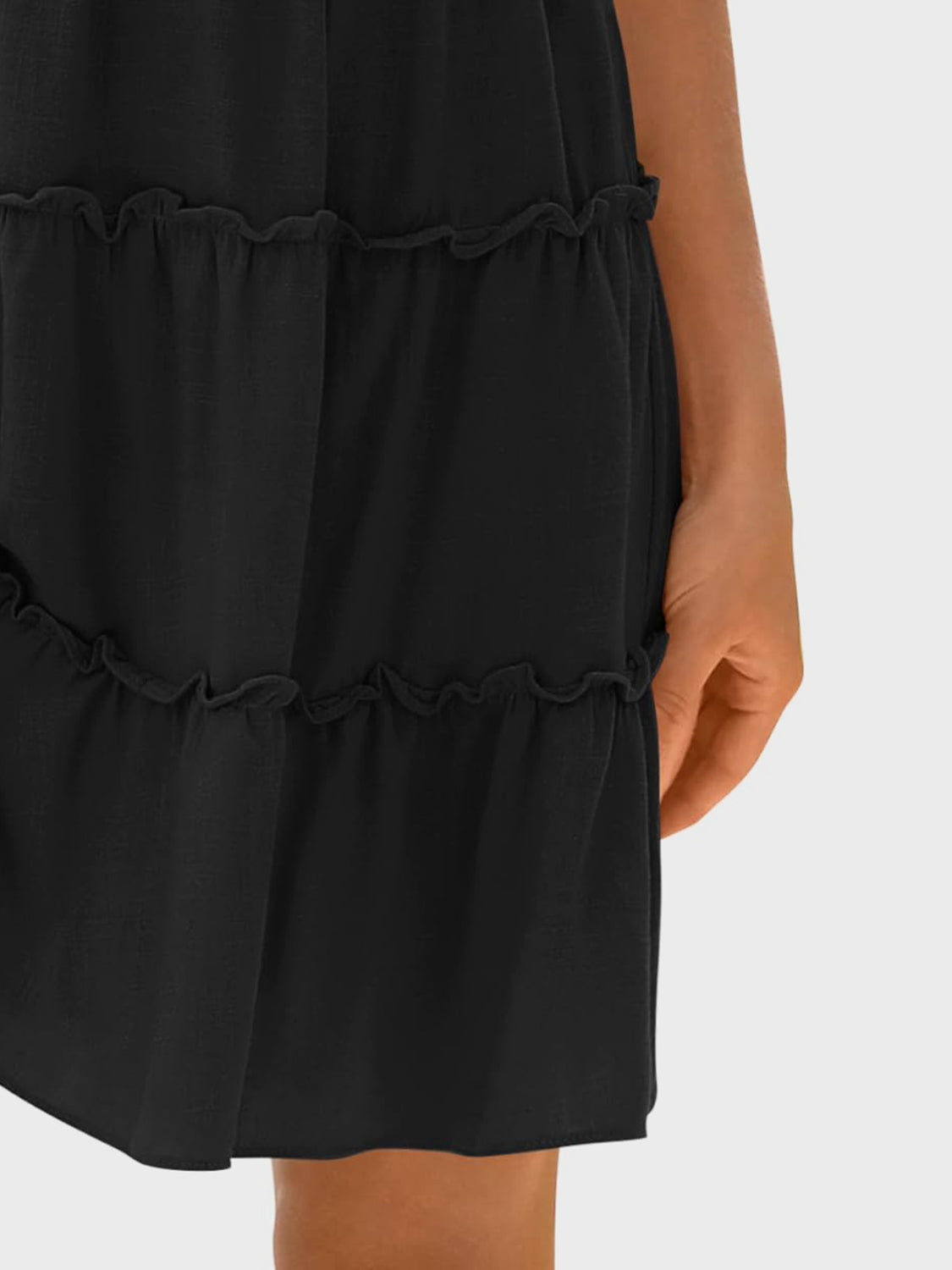 Frill V-Neck Tie Shoulder Mini Dress - Taboochic