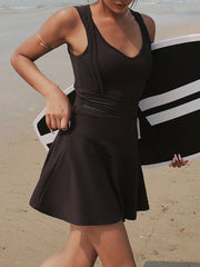 V-Neck Wide Strap Active Dress with Unitard Liner - Taboochic