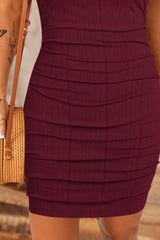 Ruched Round Neck Sleeveless Dress - Taboochic