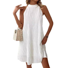 Fashion Women Pure Color Halter Backless Dress