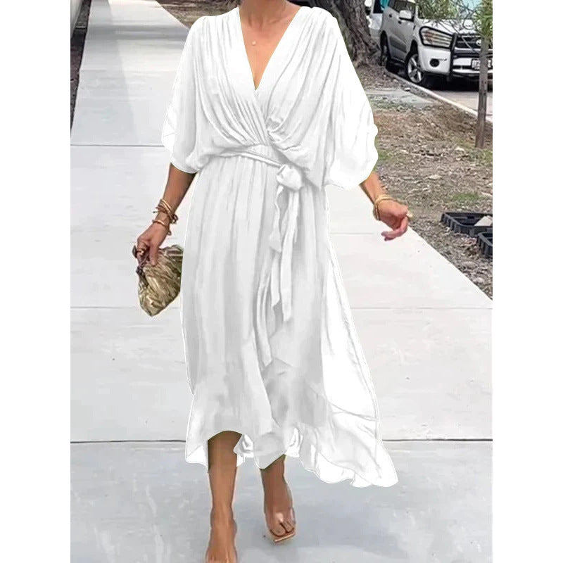 Batwing Sleeve V-neck half sleeve Midi Dress