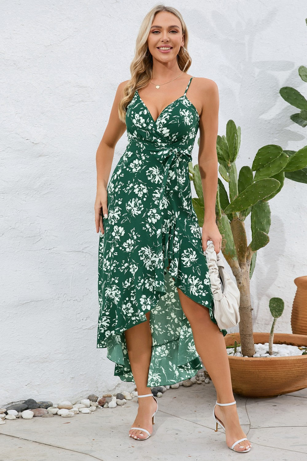 High-Low Tie Waist Printed Cami Dress - Taboochic