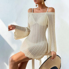 Solid Color Knitted Beach Swimsuit Blouse