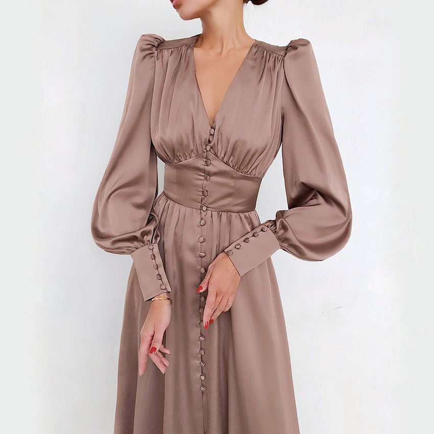 Lantern Long Sleeves Waist Slimming Slim Dress