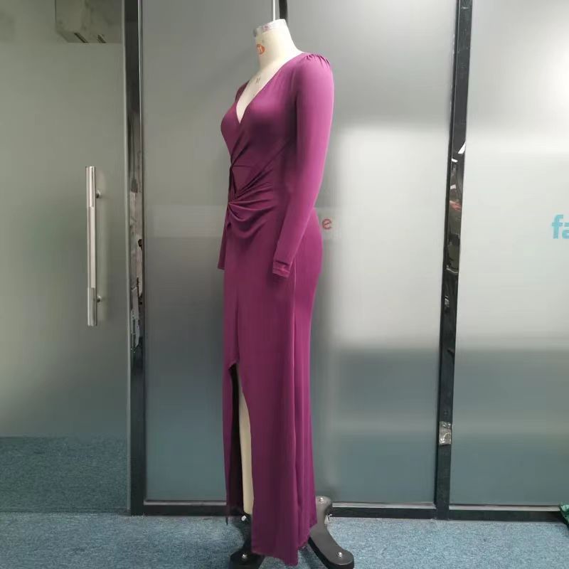 Design Sense High Slit Long Sleeve Dress