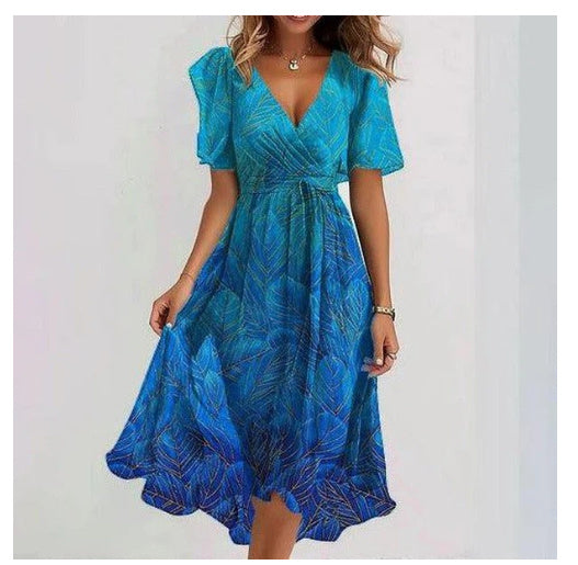 Chiffon Printed Short Sleeve Dress