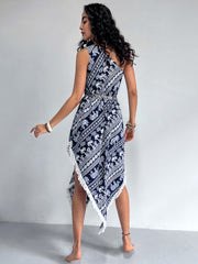 Fringe Printed Single Shoulder Dress - Taboochic