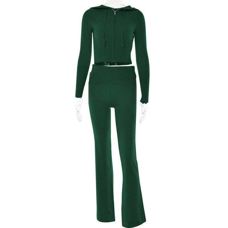 Hoodie Suit Women Leisure Sexy Zip Sweater And High Waist Pajama Set