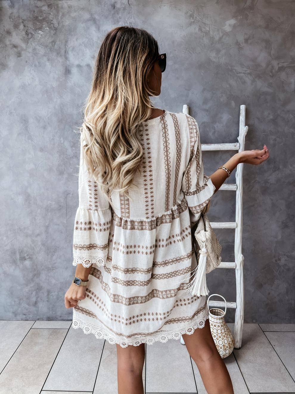 Long Sleeve Geometric Print Mini Dress