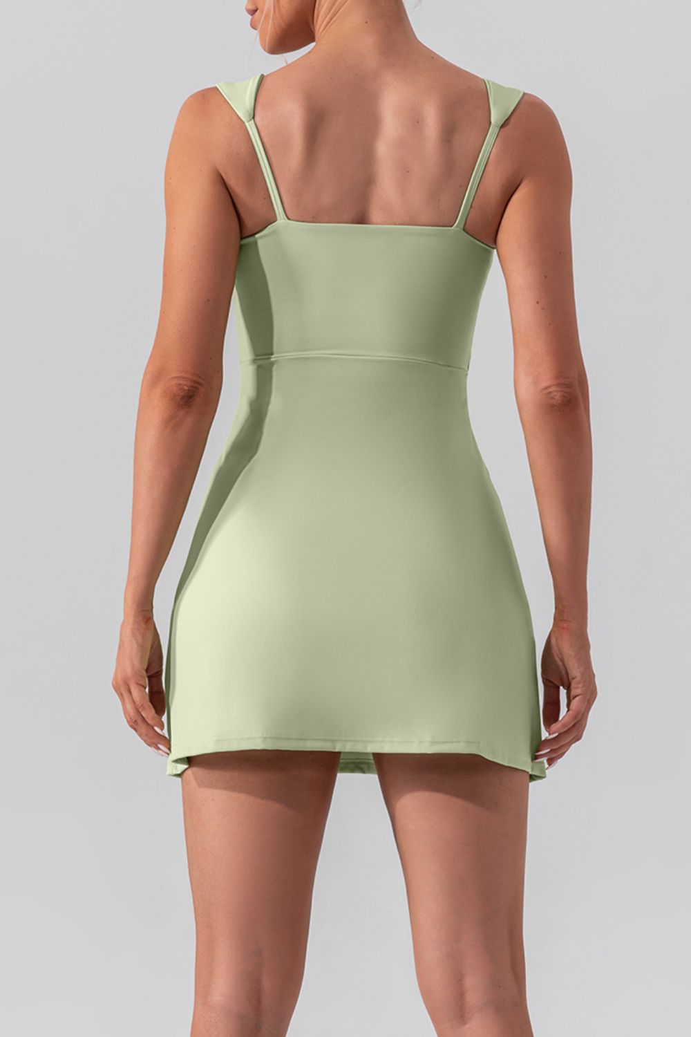 Square Neck Sleeveless Slit Mini Active Dress - Taboochic