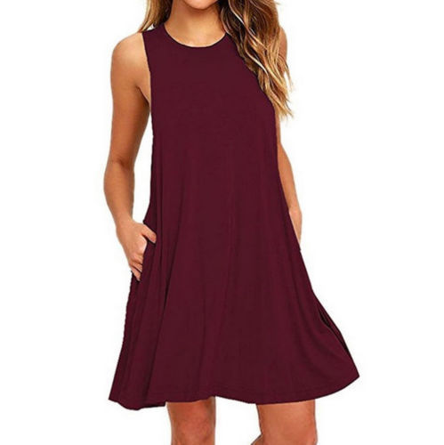 Summer Women Casual Pocket Sleeveless Midi Dress