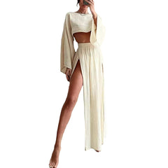 Leisure Vacation Linen Blended Short Cotton And Linen Casual Long Sleeve Two-piece Suit