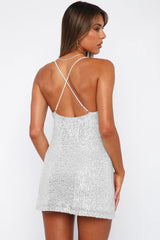 Cowl Neck Contrast Sequin Sleeveless Mini Dress - Taboochic