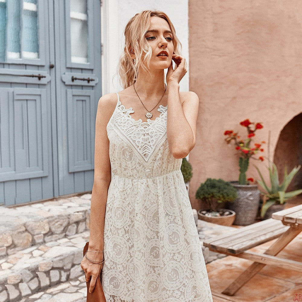 Summer Women Lace Sexy Strap Midi Dress