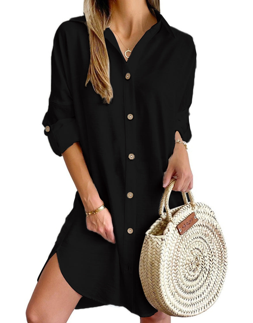 Autumn Leisure Long Sleeve Lapel Button Shirt Dress